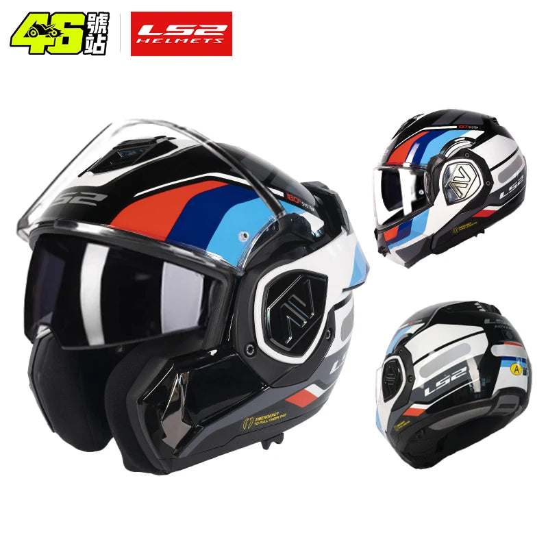 LS2 FF906 Advant Flip Up MODULAR Helmet Motorcycle Modular Double Visor Helmet built-in Lens ECE Capacete Moto helmets