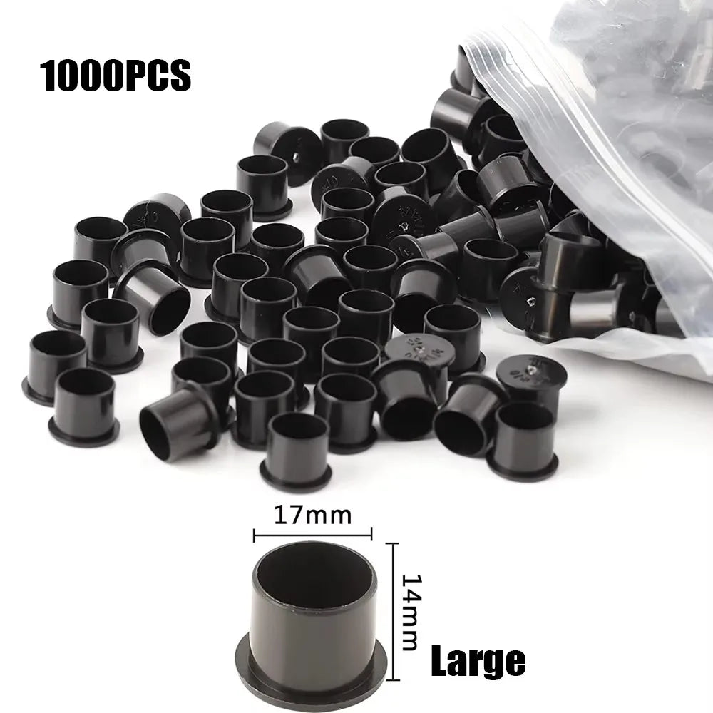 100/1000pcs Tattoo Ink Cups Caps Ink Holder 11mm 14mm 17mm Permanent Makeup Black Pigment Ink Caps Tattoo Accessories