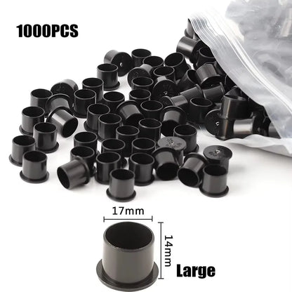 100/1000pcs Tattoo Ink Cups Caps Ink Holder 11mm 14mm 17mm Permanent Makeup Black Pigment Ink Caps Tattoo Accessories