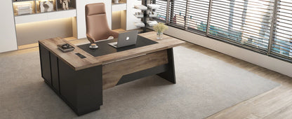 78.74" L-Shaped Executive Desk Large Office Desk w/Drawers & Storage Shelves Business Workstation for Home Office