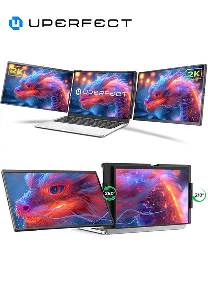 UPERFECT 14" 2K Triple Portable Monitor 2240x1400 QHD IPS Dual Display with Rotation Kickstand Laptop Screen Extender for MacOS