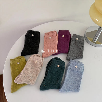 SP&CITY Colored Dotted Sheep Woolen Socks Women's Winter Warm Keeping Middle Tube Socks Casual Thick Korean Fashion Stockings