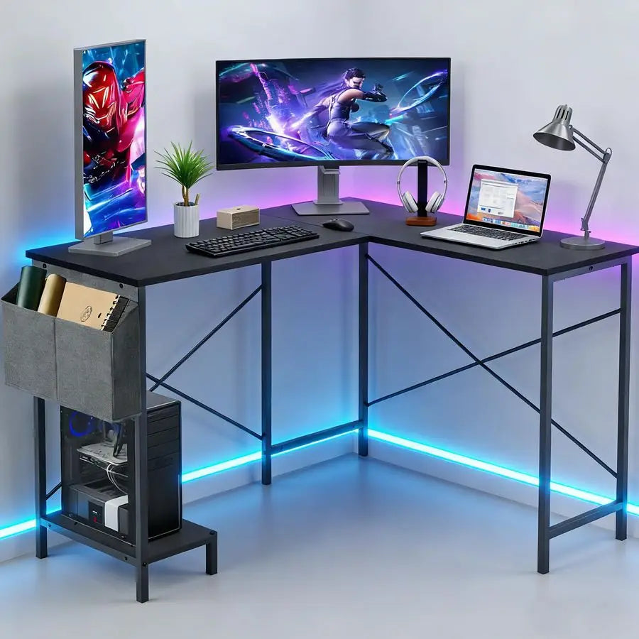 L Shaped Desk, 50 Inch Reversible Computer Desk Corner Gaming Table with CPU Stand Storage Bag, Sturdy Metal Frame PC Workstati
