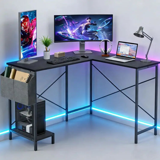 L Shaped Desk, 50 Inch Reversible Computer Desk Corner Gaming Table with CPU Stand Storage Bag, Sturdy Metal Frame PC Workstati