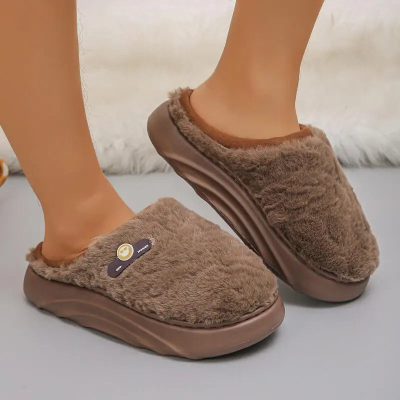 Thick Sole Plush Winter Slippers for Women Indoor House Chunky Platform Fluffy Slippers Woman Non Slip Warm Couples Cotton Shoes
