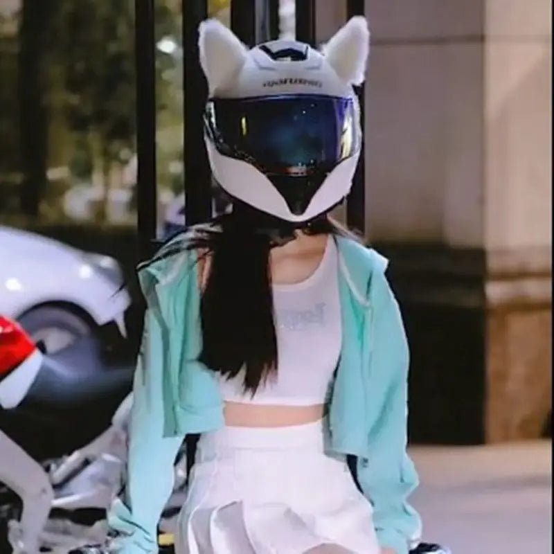 Motorcycle Helmet Cat Ears Decoration Cute Plush Stickers Motocross Helmet Full Face Off Road Helmet Decor Cosplay Styling