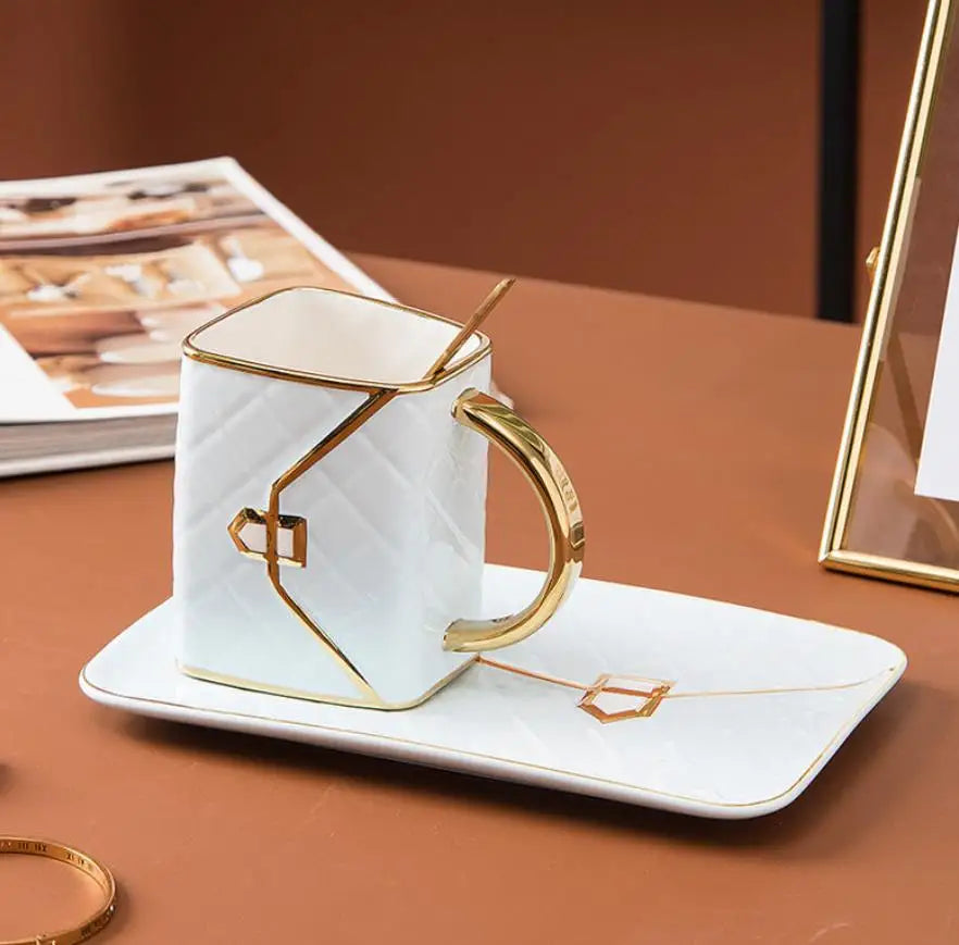 Handbag-Shaped Creative Mug With Saucer & Spoon Nordic Ceramic Milk Tea  Office Cups Drinkware  Coffee Cup Sets Gift