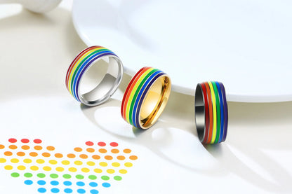 Pride Parade Lesbian Gay LGBT Pride Ring, Bisexual Non-binary Pride Multicolor Rainbow Ring, Love Promise Wedding Jewelry