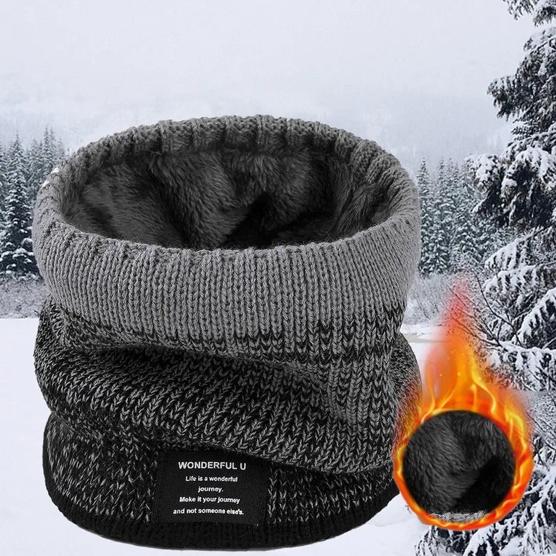 Winter Scarf for Men Fleece Ring Bandana Knitted Warm Solid Scarf Women Neck Warmer Thick Cashmere Hot Handkerchief Ski Mask