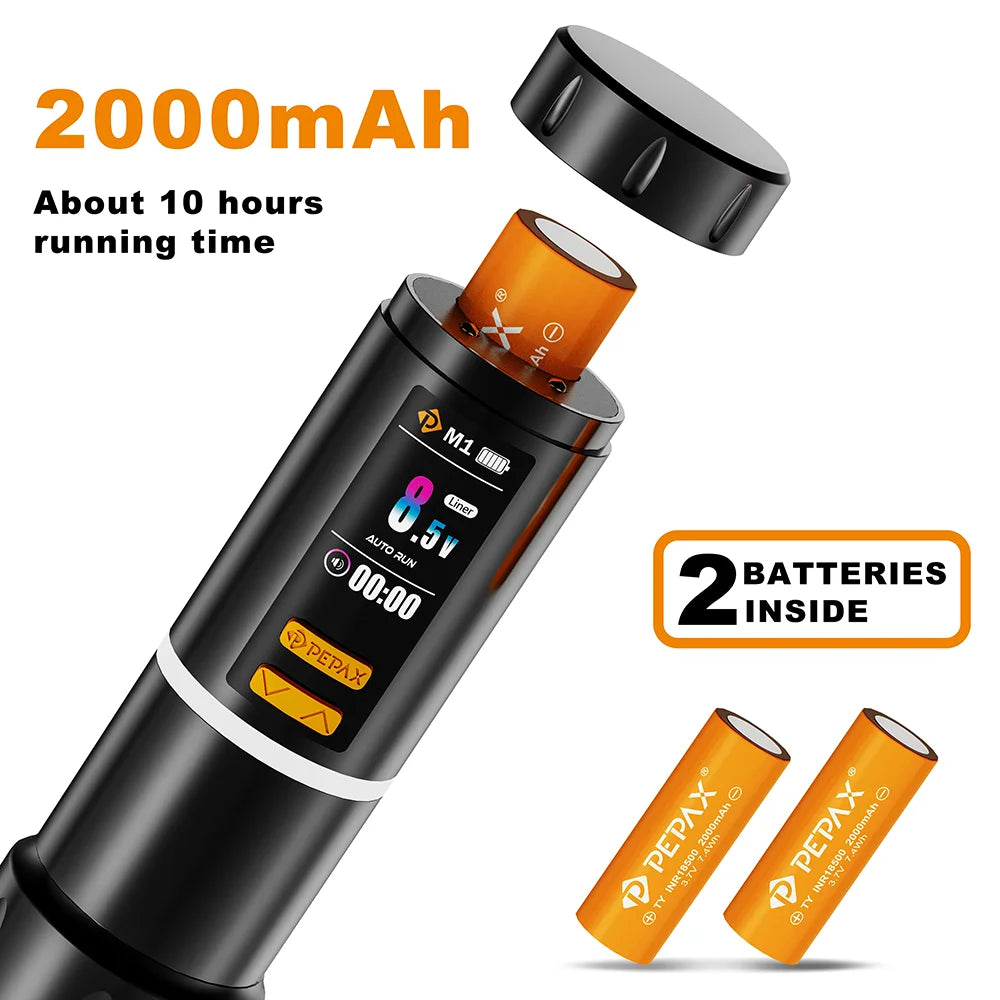 PEPAX Leve H3 Wireless Tattoo Pen Machine 3.5/4.2/5.0mm Strokes Tattoo Gun 2000mAh 2 Batteries LED Display Cartridge Tattoo Pen