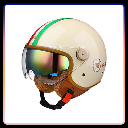 Retro Open Face Motorcycle Helmet Daul Lens DOT ECE Approved Vintage Jet Helmet 3/4 Open Half Helmet for Scooter Curiser Chopper