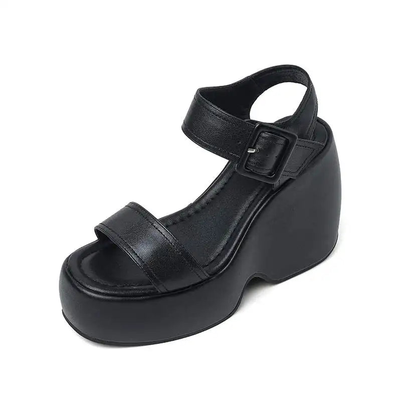 Krazing Pot 2026 Comfort Sheepskin Superstar High Thick Bottom Summer Shoes Casual Slingback Luxury Brand Platform Women Sandals