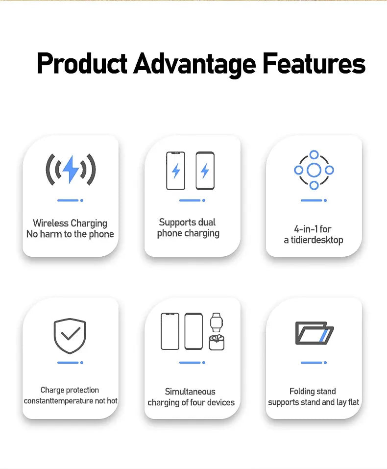 4 in 1 Dual Phone Wireless Charger Stand Magnetic Fast Charging For iPhone 17~12 Samsung S25 Xiaomi Airpods Pro Apple Watch 11~2