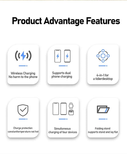 4 in 1 Dual Phone Wireless Charger Stand Magnetic Fast Charging For iPhone 17~12 Samsung S25 Xiaomi Airpods Pro Apple Watch 11~2