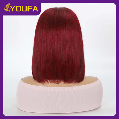 Burgundy 13x4 Lace Front Wigs With Bangs New Style 100% Brazilian Straight Human Hair Wigs Transparent Lace Frontal Bang Wigs