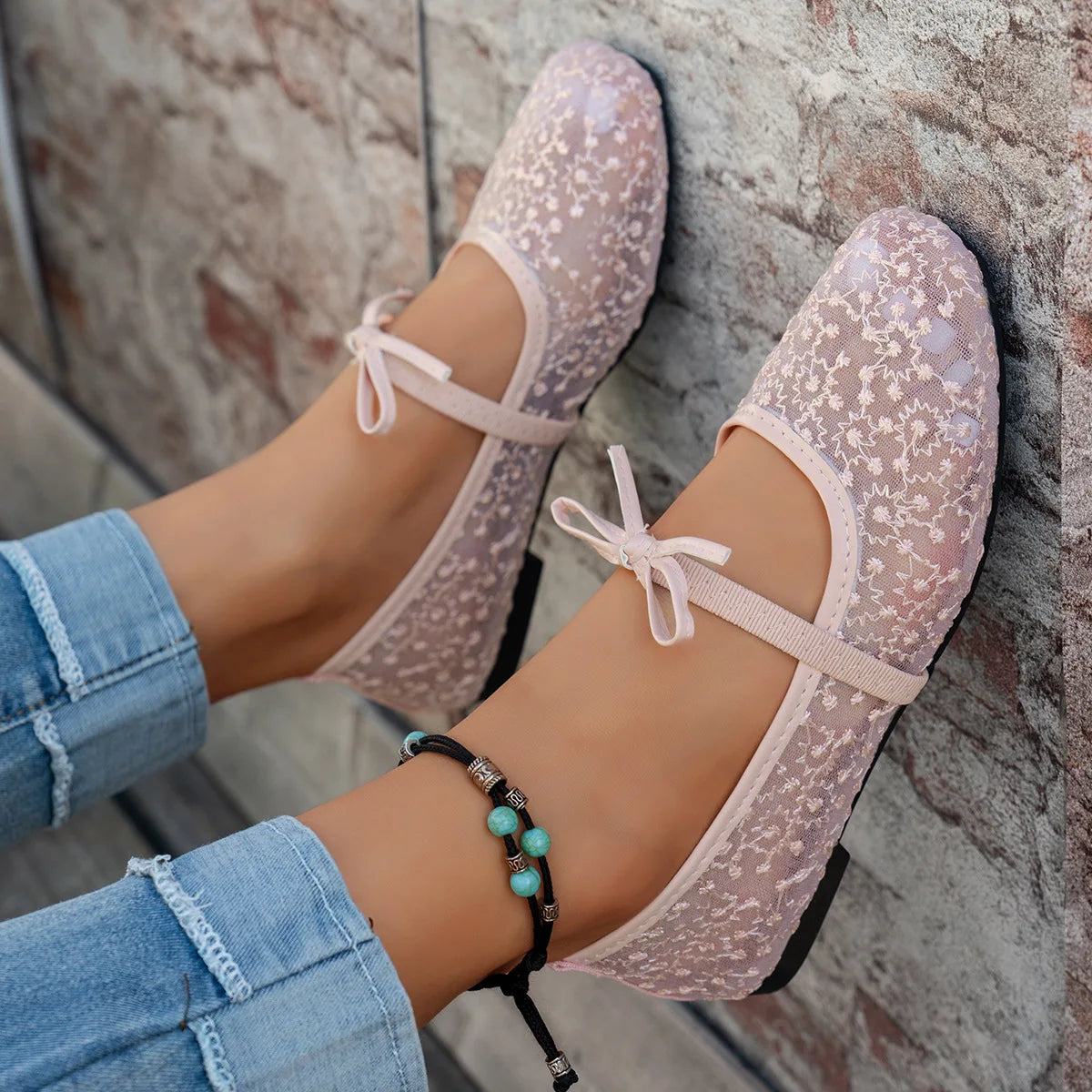 Plus Size 43 Women Fashion Ballet Flats Breathable Laces Square Toe Spring Summer Flat Shoes For Female Daily Walking Loafers