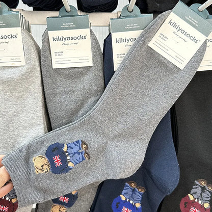 Polo Socks Men Gentleman Cotton Socks Bear Cartoon Bussiness Harajuku Skateboard Novelty Breathable Sox Designer Socks Size46-39