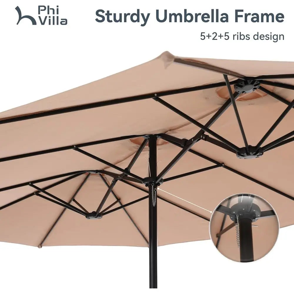 Large 15ft Rectangle Patio Umbrella with Stand, Outdoor Double-Sided Market Umbrella for Poolside and Backyard, Beige