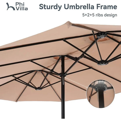 Large 15ft Rectangle Patio Umbrella with Stand, Outdoor Double-Sided Market Umbrella for Poolside and Backyard, Beige