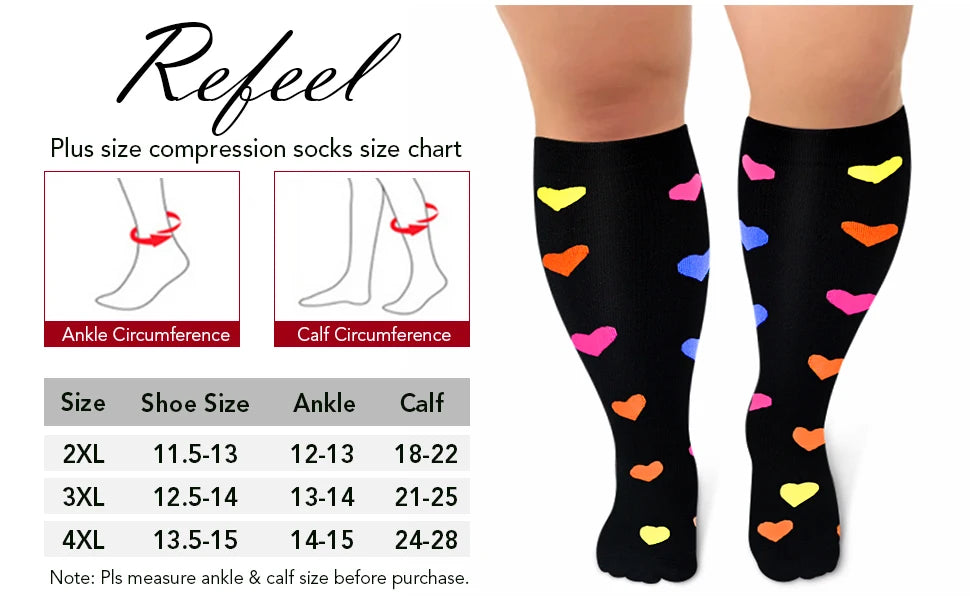 2XL-7XL Plus Size 20-30 mmHg Compression Socks for Women Men Wide Calf Extra Large Knee High Flight Sock for Circulation Support