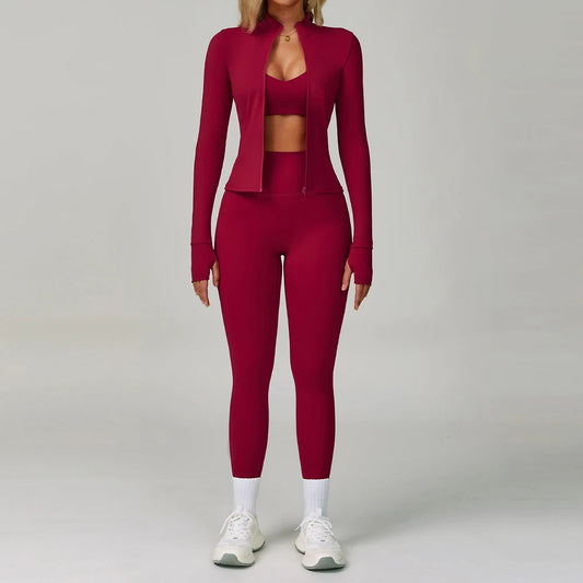 3PCS Yoga Sets Workout Set Women 2 Pieces Gym Suits High Waist Leggings Sport Bra Outfits Long Sleeve Fitness Running Sportswear