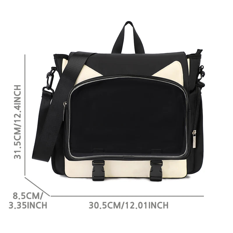 TINYAT Y2K Ita Bag Girl School Backpack Waterproof Transparent Shoulder Bag Women's Crossbody Bag DlY Display Cute Cat Ear