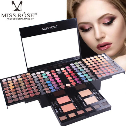 190-color professional makeup palette, eyeshadow, blush, and eyebrow powder 4-in-1, comes with mirror and a full set of brushes,