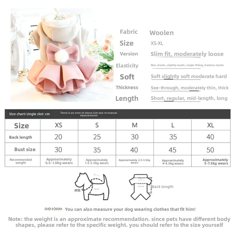 New Autumn Winter Outfit Pet Dog Clothes Woolen Teddy Bear Pet Coat Dog Dresses Tutu Skirt Cat Princess Skirt for Small Dogs