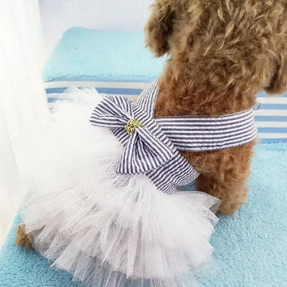 Spring Pet Summer Bowknot Pet Costume Dress Pet Dog Striped Cat Dog Puppy Wedding Princess Skirt Dog Clothes Home Pet Supplies