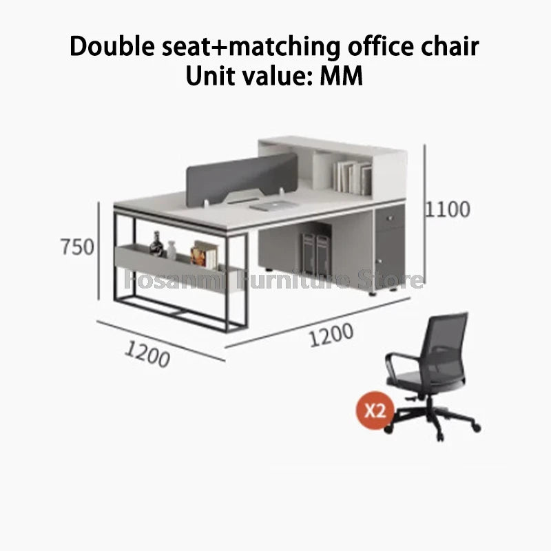 Office Staff Work Desk and Chair Sets Modern Computer Desks with Storage Drawn and Screen Home Furniture Swivel Chairs Table Set