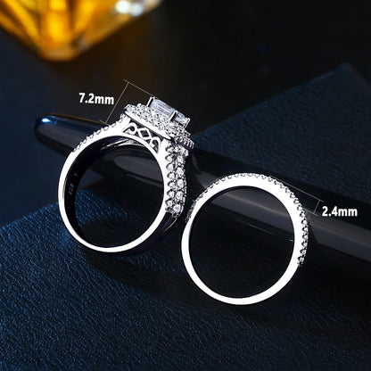 Newshe Luxury 925 Sterling Silver Halo Wedding Ring Set for Women Elegant Yellow Gold Plated Princess Simulated Diamond Rings