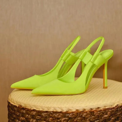 2025 New Fairy Pink Womens High Heel Sandals Pointed Toe Shallow Mouth Soft Leather Heels Ladies Fashion Banquet Versatile Shoes