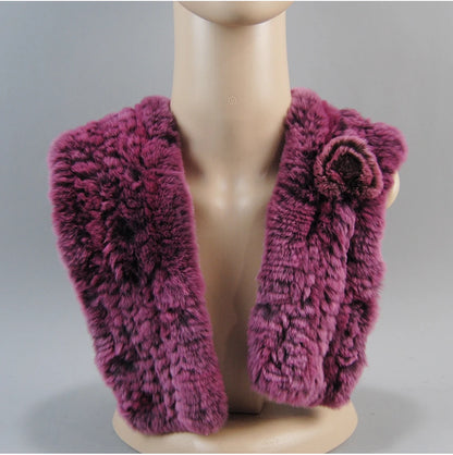 Hot Russian Women Knit Real Rex Rabbit Fur Scarf Lady Fashion Floral Rex Rabbit Fur Mufflers Hot Winter Warm Natural Fur Scarves