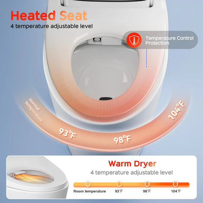 Smart Toilet with Bidet Built in, Elongated Tankless Toilet with Heated Bidet Seat, Warm Water & Air Dryer,LED, Customized