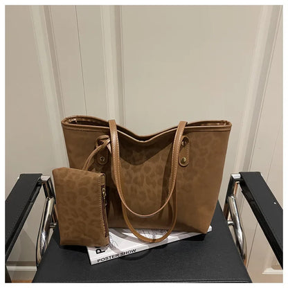 2pcs/set Leopard Print Women Shoulder Bag For Commuting, Daily Used, Casual Tote Bag Large Capacity Ladies Handbags And Purses