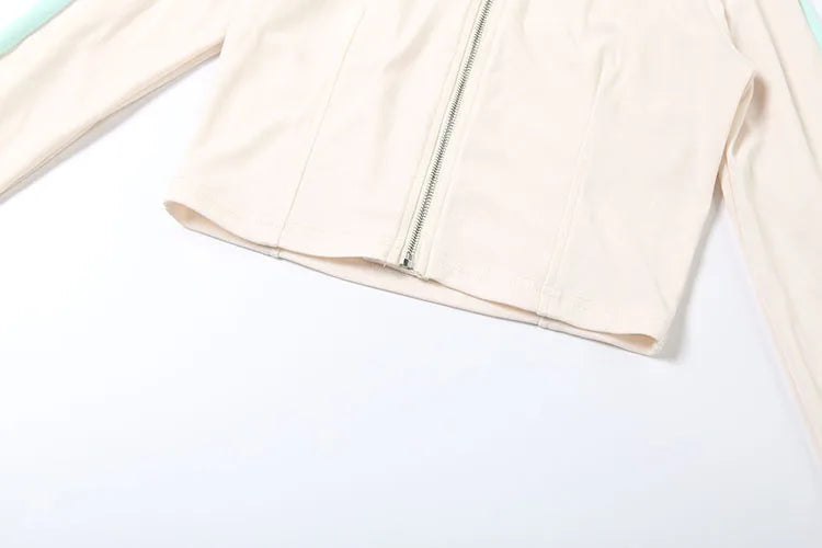 Nibber Embroidery Letter Patchwork Women 2 Piece Set Zip Crop Jacket+Mini Shorts Stretch Casual Street Sporty Hipster Outfits