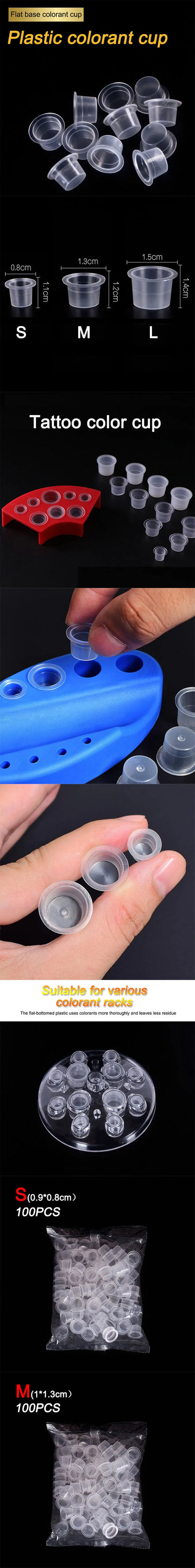 100pc S/M/L Plastic Microblading Disposable Tattoo Ink Cups Permanent Pigment Clear Container Cap Tattoo Accessory WSPJ04