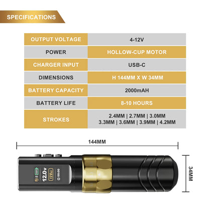 JCONLY Wireless Tattoo Pen Machine EPOCH Tattoo Machine Pen with 2pcs 2000mAh Battery for Permanent Makeup Pen Needles