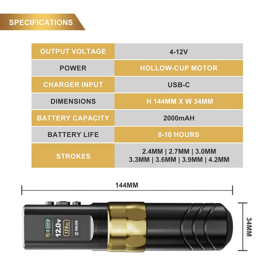 JCONLY Wireless Tattoo Pen Machine EPOCH Tattoo Machine Pen with 2pcs 2000mAh Battery for Permanent Makeup Pen Needles