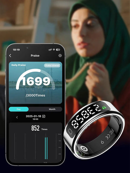 Touch Display Smart Ring R11C with Charging Box-1ATM Waterproof Step Health Tracker 5.2 BLE Heart Rate Blood Oxygen Monitor