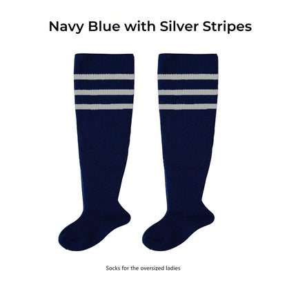 Women's Striped Plus Size Thick Thigh-High Socks Collection Big Girls Acrylic Yarn Stretch Colorful Streaks Leg Warmer Socks