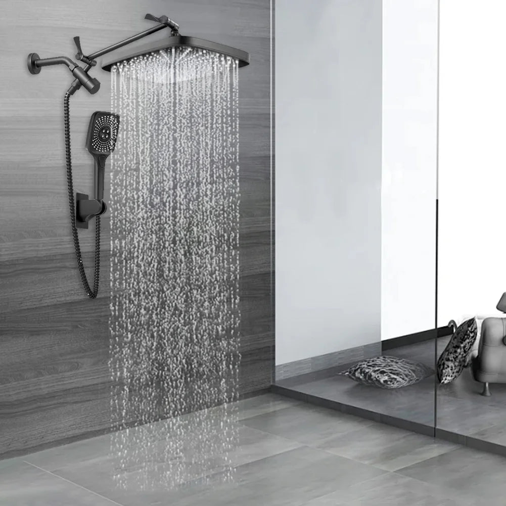 12 Inch Rain/Rainfall Shower Heads 3+1 Settings Top Spray Wall-Mount Shower Set with Extension Arm Handheld Top Spray Showerhead