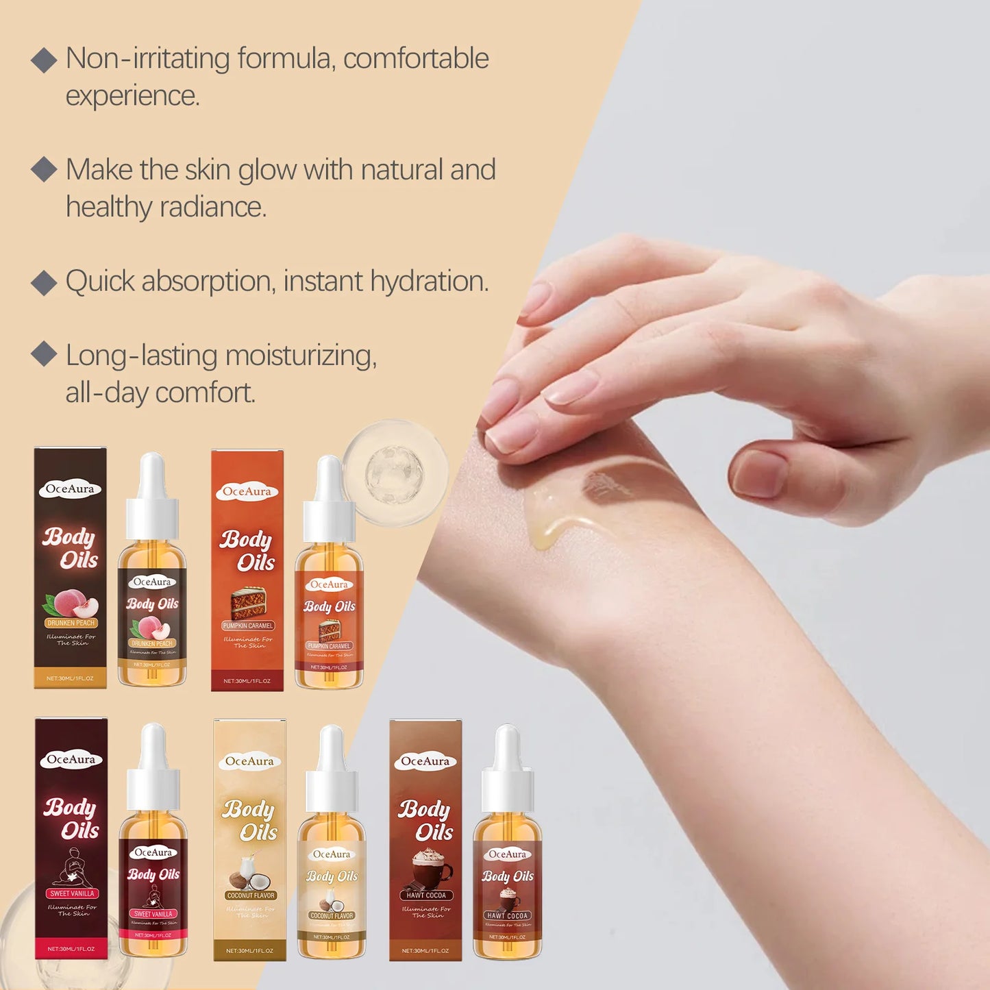 Vanilla Body Oil Improve Dryness Skin Increase Elasticity Relieve Roughness Hyaluronic Acid Body Oil Quick-Absorb Skin Care