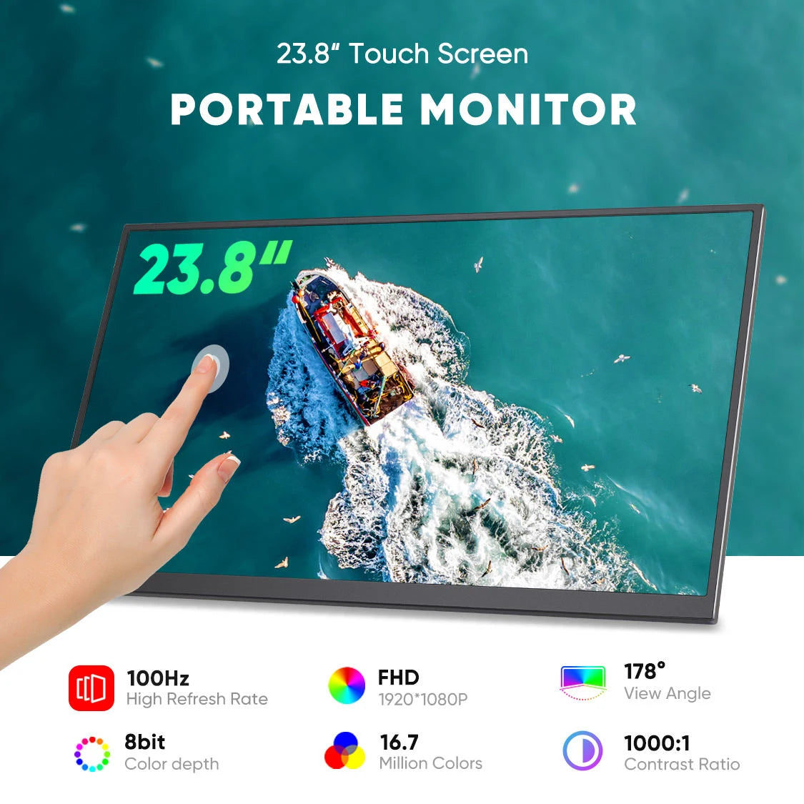 23.8” 120Hz Touchscreen Computer IPS 100%sRGB Display With Stand Portable Monitor For LaptopXBox Switch PS5 Gaming Extend Screen