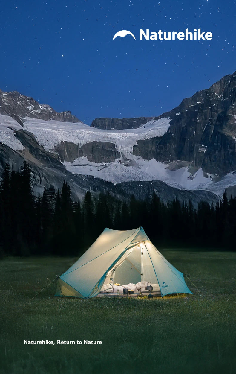 Naturehike Ultra Light Hiking Tent 2 Person Outdoor Camping Pyramid Tent 15D Nylon Waterproof Portable Backpacking Tent with Mat