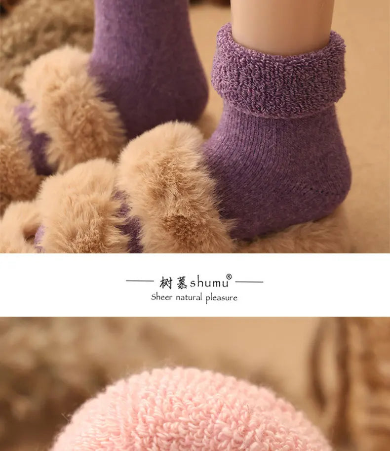 5 Pairs Winter Super Thicker Warm Socks Wool Women Socks New Solid Merino Wool Socks Against Cold Snow Men Terry Sock Size 36-42