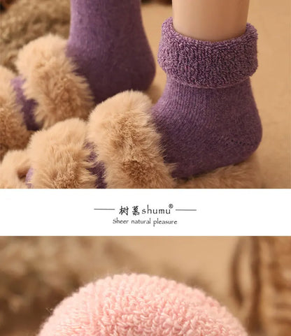 5 Pairs Winter Super Thicker Warm Socks Wool Women Socks New Solid Merino Wool Socks Against Cold Snow Men Terry Sock Size 36-42