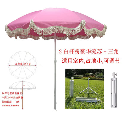 Pink beach parasol, white outdoor props, sun umbrella, garden big beach umbrella promotional advertising umbrella