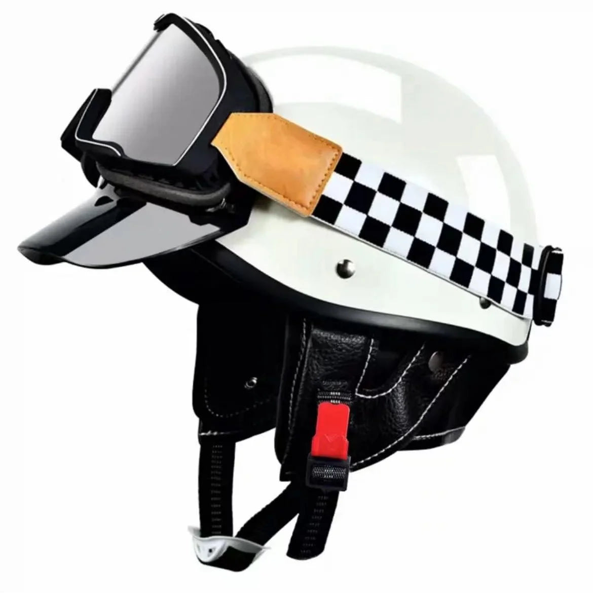 Motorcycle Helmet Half Helmet with Goggles Electric Vehicle Safety Helmet Suitable for Men and Women