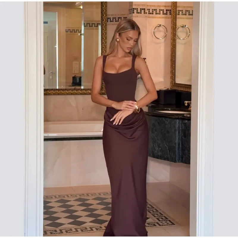 Sexy Square-neck Halter Mini Dress Women Pleated Sleeveless Backless High Waist Bodycon Dresses 2026 New Summer Lady Party Robes